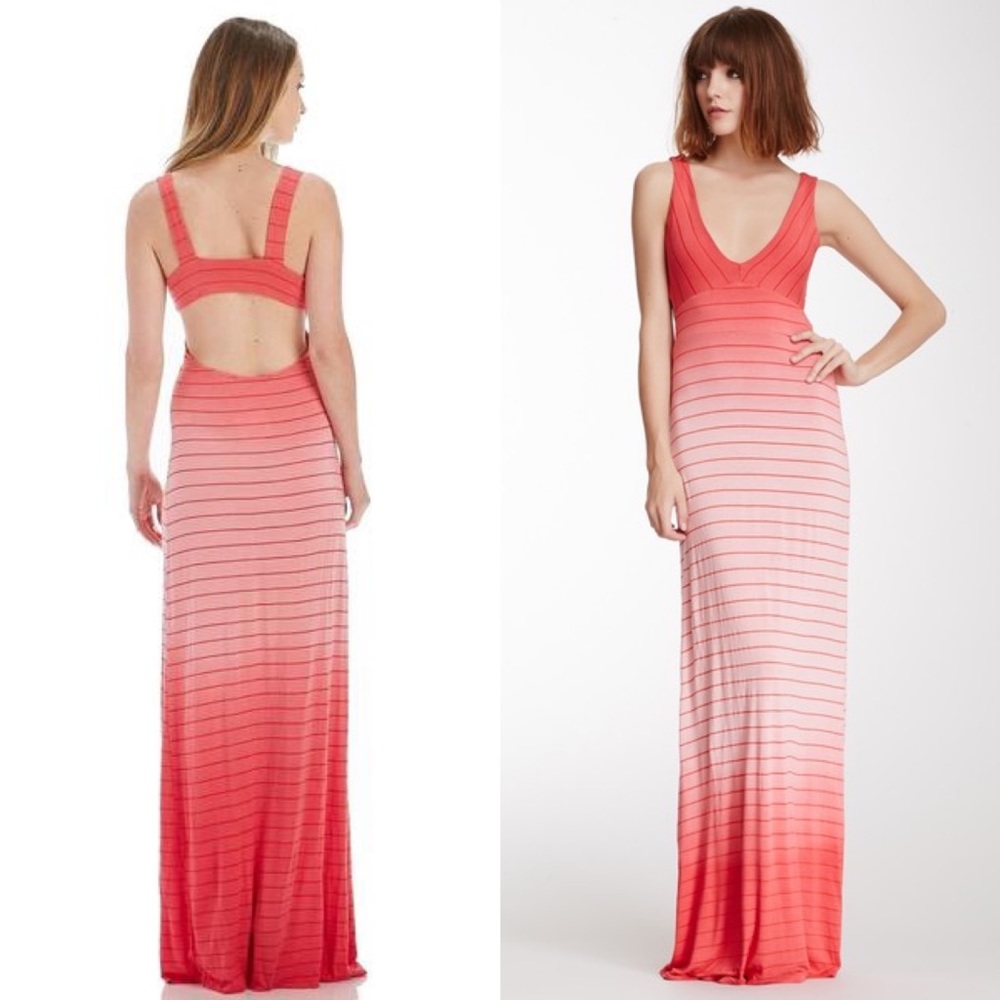 Fraiche by J Coral Ombré Open Back Maxi Dress